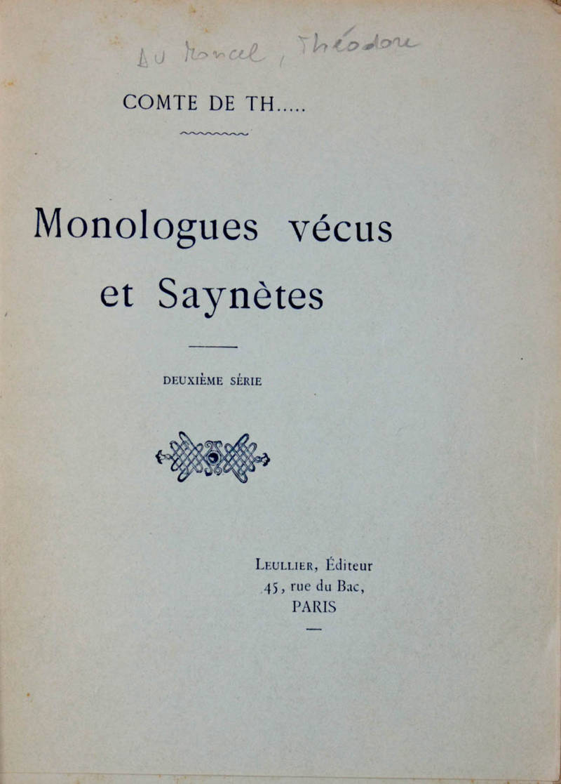 Monologues vécus et saynètes. Deuxième série.