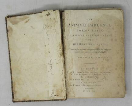 Gli animali parlanti. Poema epico diviso in ventisei canti. Vi sono infine aggiunti quattro Apologhi del medesimo autore non appartenenti al poema.
