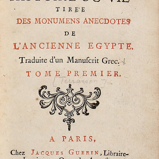 Sethos, histoire ou vie tirée des monumens anecdotes de l'ancienne Egypte. Traduite d'un Manuscrit Grec.