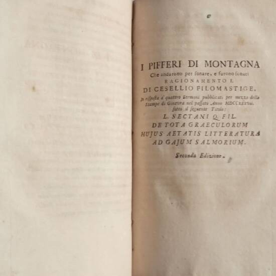RACCOLTA di composizioni diverse sopra alcune controversie letterarie insorte nella Toscana nel corrente Secolo divise in due tomi. (Solo Tomo I). RACCOLTA di composizioni diverse sopra alcune controversie letterarie insorte nella Toscana nel corrente Secolo divise in due tomi. (Solo Tomo I).