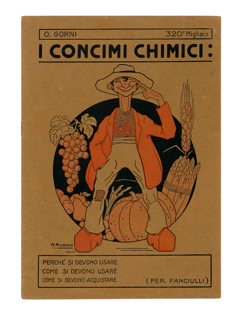 I concimi chimici. Biblioteca Popolare Agraria, 1912. In -8° (mm 240x170). Pagine 16. Brossura editoriale originale con illustrazione di Rubino. 