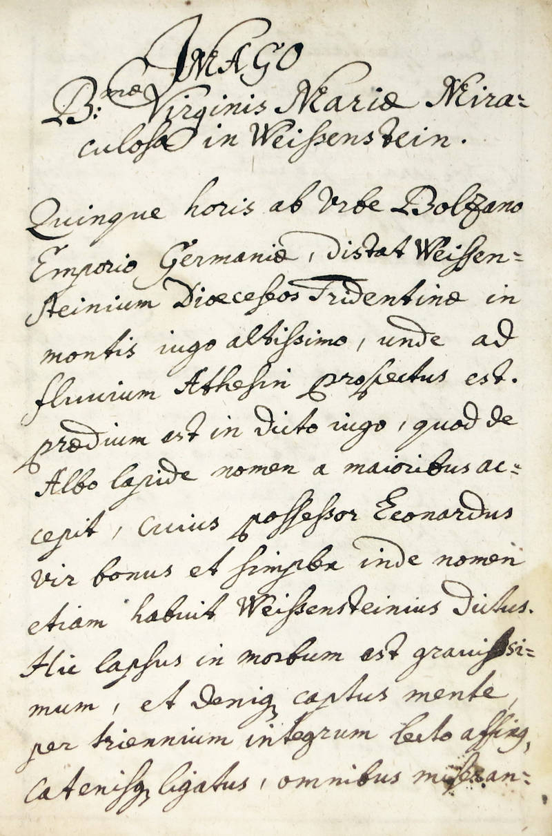 Imago B.ma Virginis Maria Miraculosa in Weissenstein (in latino).