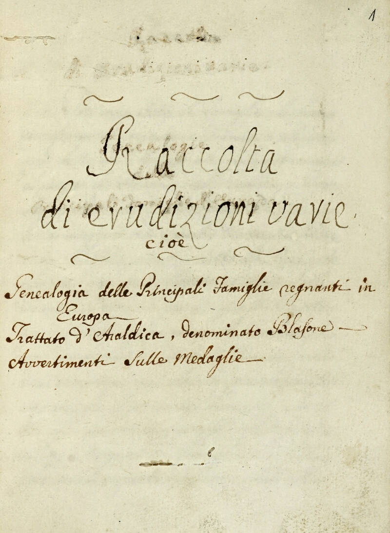 Raccolta di erudizioni varie, cioè: Genealogia delle principali famiglie regnanti in Europa. Trattato d'araldica, denominato blasone. Avvertimenti sulle medaglie. Raccolta di erudizioni varie, cioè: Genealogia delle principali famiglie regnanti in Europa. Trattato d'araldica, denominato blasone. Avvertimenti sulle medaglie.