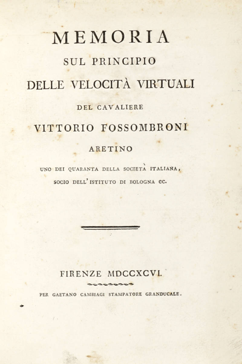 Memoria sul principio delle velocità virtuali...