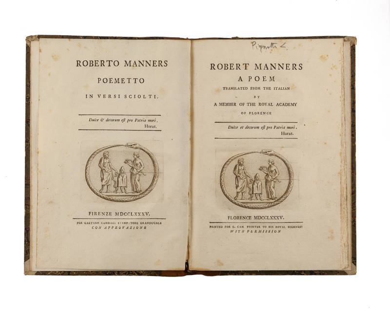 Roberto Manners. Poemetto in versi scelti, [col motto]: Dulce et decorum est pro Patria mori.