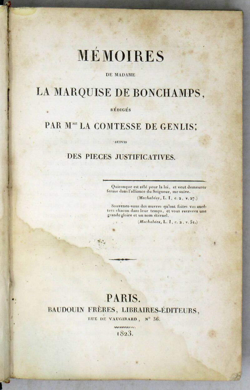 Mémoires de madame la marquise de Bouchamp, suivie des pieces justificatives. Mémoires de madame la marquise de Bouchamp, suivie des pieces justificatives.