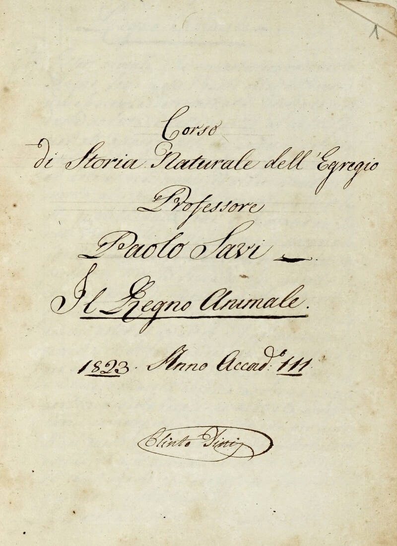 Corso di storia naturale dell'egregio professore Paolo Savi. Il regno animale. 1823. Anno Accad. 111.