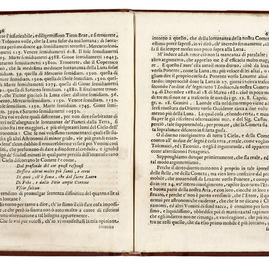 Della natura delle Comete. Lettera scritta all' illustriss. sig. Francesco Redi da... Si premettono per fondamento dell'Opera molte osservazioni intorno alla Cometa dell' anno 1680 e 1681 e nel fine se ne aggiungono alcun'altre intorno a quella del 1682.