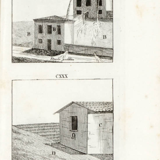 L'Architettura Legale. (Opera divisa in V Libri). Vol. I: Parte prima che comprende le nozioni geometriche, e le sue applicazioni, all'agrimensura, livellazione, divisione de' terreni...Vol. II: Parte seconda. Le servitù prediali sanzionate dal Codice Na