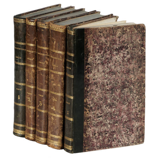 L'Architettura Legale. (Opera divisa in V Libri). Vol. I: Parte prima che comprende le nozioni geometriche, e le sue applicazioni, all'agrimensura, livellazione, divisione de' terreni...Vol. II: Parte seconda. Le servitù prediali sanzionate dal Codice Na