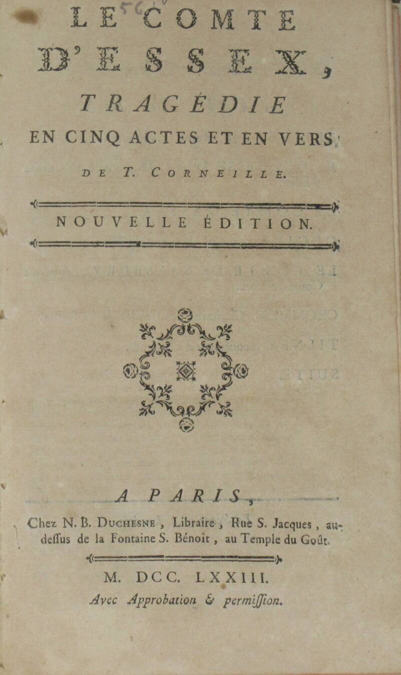 Le Comte d'Essex. tragèdie en cinq actes et en vers. Nouvelle édition.