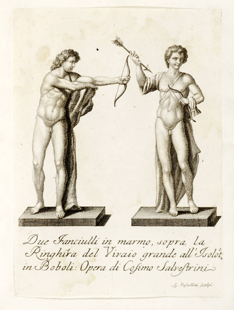 Raccolta di 21 incisioni in rame eseguite da G. Vascellini con statue site nel Giardino di Boboli.