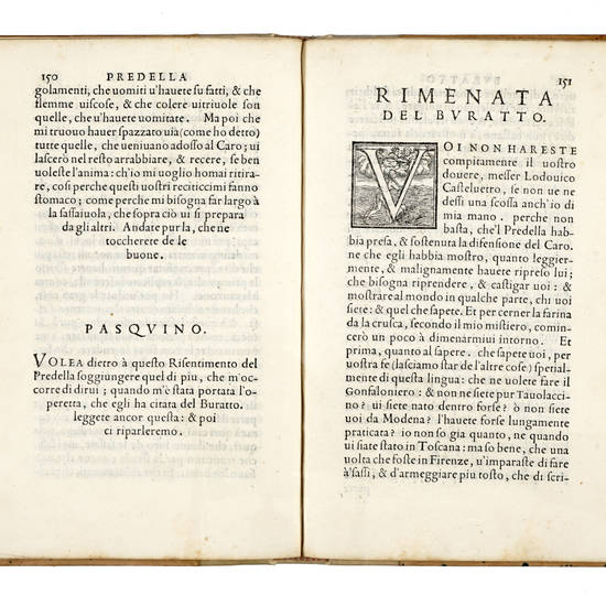 Apologia de gli Academici di Bancho di Roma, contra M.Lodovico Castelvetro da Modena, in forma d'uno Spaccio di Maestro Pasquino, con alcune Operette del Predella, del Buratto, di ser Fedocco...appartenenti tutte à l'uso de la lingua toscana & al vero mo