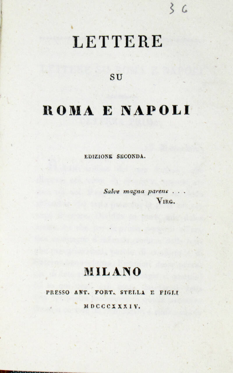 LETTERE su Roma e Napoli. Seconda edizione.