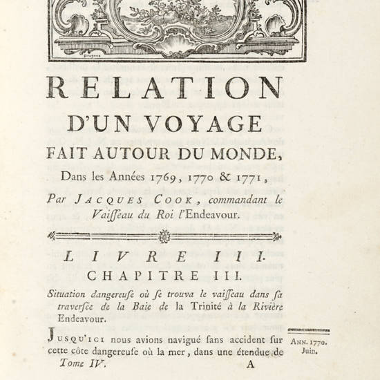 Relation des Voyages enterpris par ordre de Sa Majesté Britannique, pour faire des découvertes dans l'Hémisphère Méridional...Rédigée d'après les Journaux tenus par les différens Commandans & les Papiers de M. Banks...Traduite de l'Anglois.