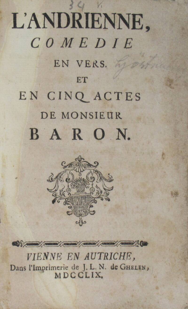 L'Andrienne. Comedie en verse et en cinq actes.