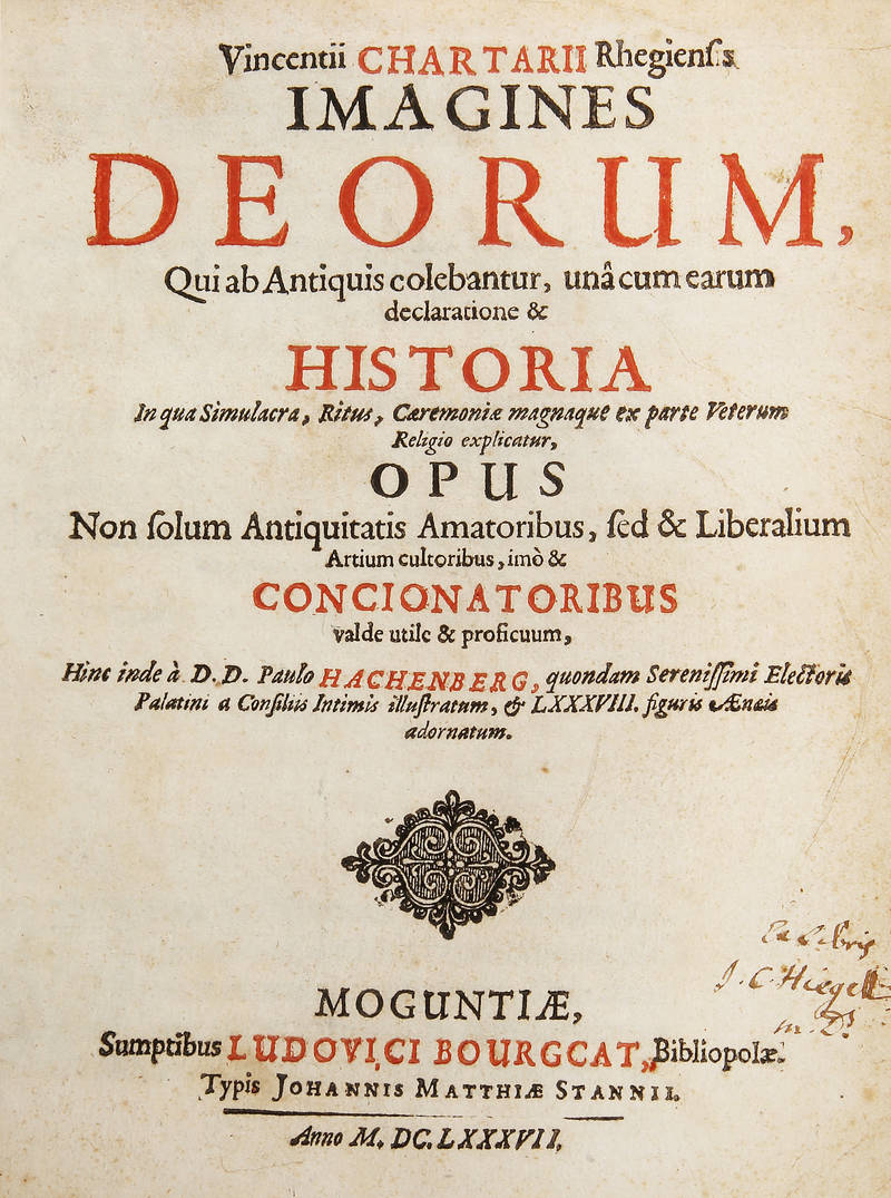 Imagines Deorum qui ab Antiquis colebantur una cum earum declaratione & Historia in qua Simulcra, Ritus, Caerimoniae magnaque ex parte Veterum Religio exmplicatur...
