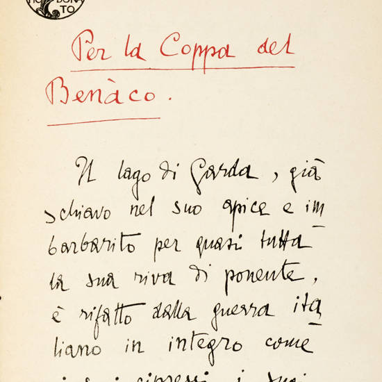 Per la Coppa del Benàco. Agli Aviatori Navali. 21 Agosto 1921. Per la Coppa del Benàco. Agli Aviatori Navali. 21 Agosto 1921.