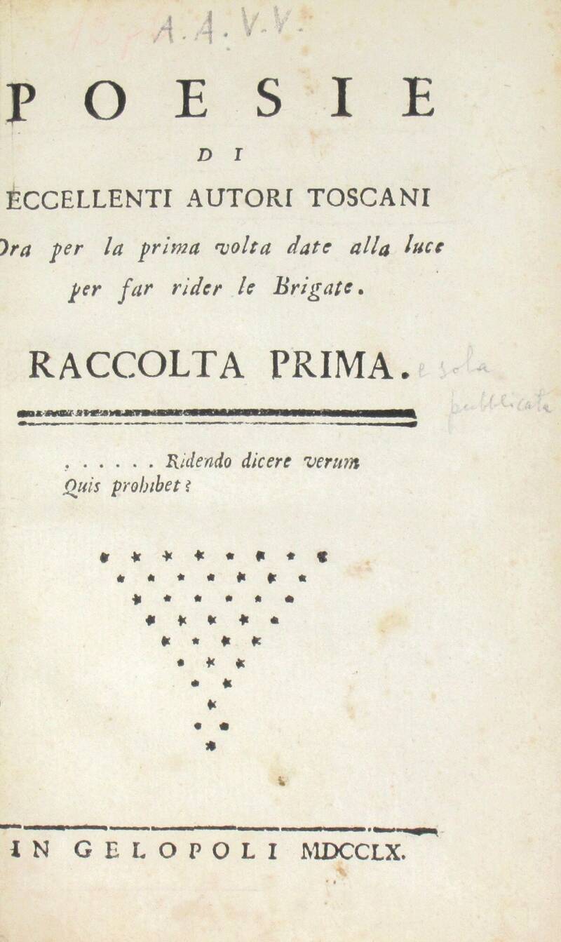 POESIE di eccellenti autori toscani, ora per la prima volta date in luce per far ridere le brigate.