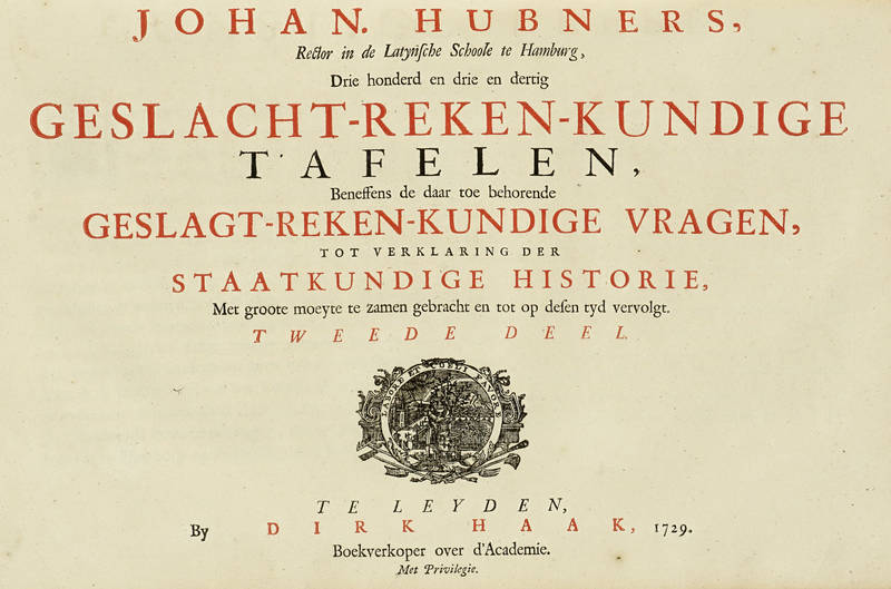 Geslacht-Reken-Kundige, Tafelen, Beneffens de daar toe behorende Geslacht-Reken-Kundige Vragen, tot Verklaring der Staatkundige Historie... Geslacht-Reken-Kundige, Tafelen, Beneffens de daar toe behorende Geslacht-Reken-Kundige Vragen, tot Verklaring der Staatkundige Historie...