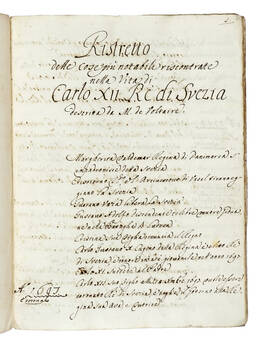 Ristretto delle cose più notabili riscontrate nella vita di Carlo XII Re di Svezia descritto da M. de Voltaire. Ristretto delle cose più notabili riscontrate nella vita di Carlo XII Re di Svezia descritto da M. de Voltaire.
