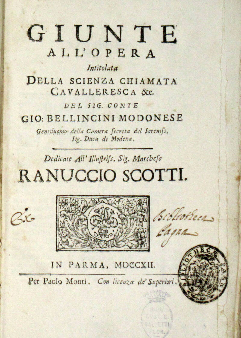 Giunte all'opera Intitolata Della Scienza Chiamata Cavalleresca (di Scipione Maffei). Giunte all'opera Intitolata Della Scienza Chiamata Cavalleresca (di Scipione Maffei).