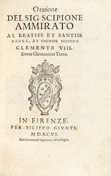 Oratione, al Beatiss. et Santiss. Padre, et Signor nostro Clemente VIII, detta Clementina Terza.