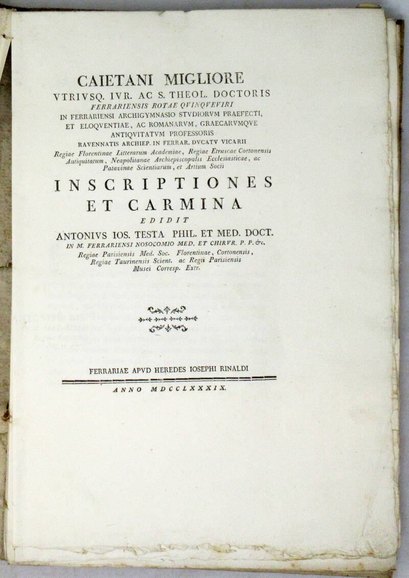 Inscriptiones et carmina. Edidit Antonius Ios. Testa... Inscriptiones et carmina. Edidit Antonius Ios. Testa...