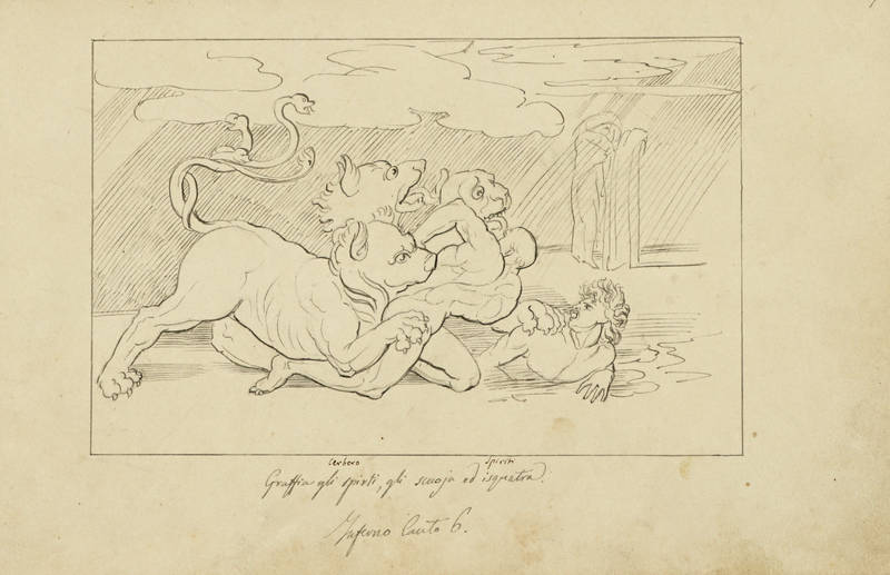La Divina Commedia di Dante Alighieri, cioè l’Inferno, il Purgatorio, ed il Paradiso. Composto da Giovanni Flaxman scultore inglese, e tratto dall’incisione di Tommaso Piroli romano da Francesco Vason l’anno 1838. (Segue: ) N.7 tavole fatte sulla i La Divina Commedia di Dante Alighieri, cioè l’Inferno, il Purgatorio, ed il Paradiso. Composto da Giovanni Flaxman scultore inglese, e tratto dall’incisione di Tommaso Piroli romano da Francesco Vason l’anno 1838. (Segue: ) N.7 tavole fatte sulla i