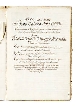 Nuovo Cabreo della Commenda. 10 Giugno 1765. Denominata l'Epifania, posta nel luogo di Fegino. Valle di Polcevera, Giurisd. e del Governo di Sestri di Ponente.