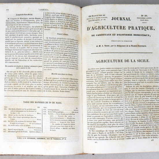 JOURNAL D'AGRICULTURE PRATIQUE de jardinage et d'economie domestique, publié sous la direction de M. Alexandre Bixio. Serie I, voll. I-VI (1837-1843) con l'indice generale della serie. Serie II, tomio I-II (1843-1845). JOURNAL D'AGRICULTURE PRATIQUE de jardinage et d'economie domestique, publié sous la direction de M. Alexandre Bixio. Serie I, voll. I-VI (1837-1843) con l'indice generale della serie. Serie II, tomio I-II (1843-1845).