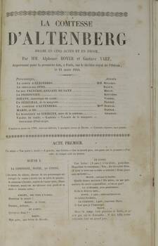 La comtesse d'Altenberg. Drame en cinq actes et en prose...représentée pour la première fois, à Paris, sur le théatre royal de l'Odéon, le 11 mars 1844.