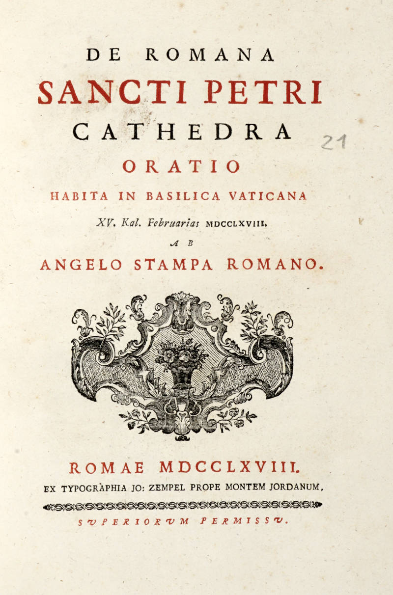 De Romana Sancti Petri Cathedra. Oratio habita in Basilica Vaticana XV. Kal. Feb. MDCCLXVIII. De Romana Sancti Petri Cathedra. Oratio habita in Basilica Vaticana XV. Kal. Feb. MDCCLXVIII.