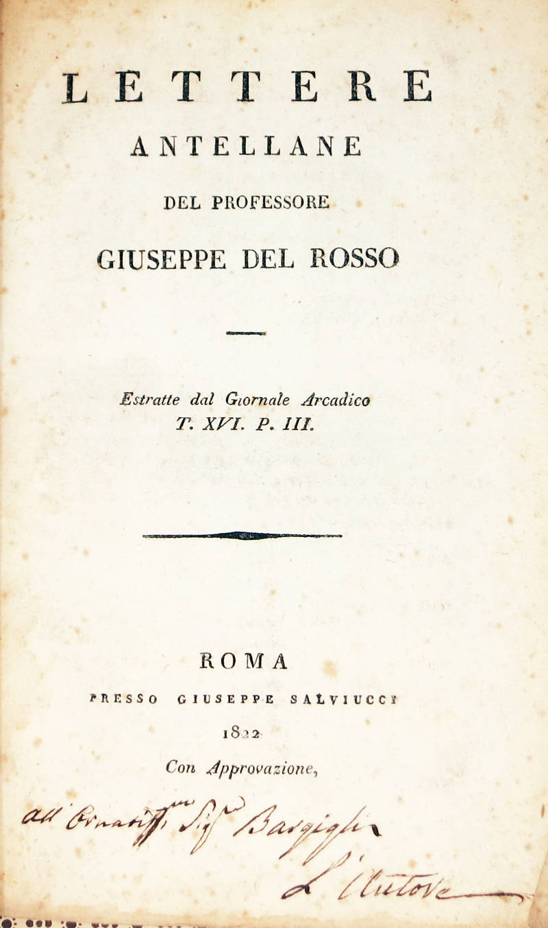 Lettere Antellane. Estratte dal Giornale Arcadico T. XVI. P. III.