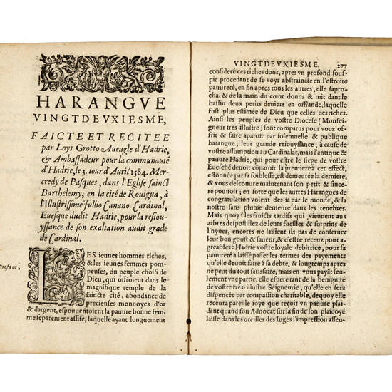 Les harangues de Louys Grotto aueugle d'Hadrie admirable en eloquence. Parluy prononcees en plusieurs lieux,où il a estè enuoyè Ambassadeur. Tres-utiles a toutessortes de personnes, comme apert à l'epistre. Traduites de latin, et d'italien en françoi Les harangues de Louys Grotto aueugle d'Hadrie admirable en eloquence. Parluy prononcees en plusieurs lieux,où il a estè enuoyè Ambassadeur. Tres-utiles a toutessortes de personnes, comme apert à l'epistre. Traduites de latin, et d'italien en françoi
