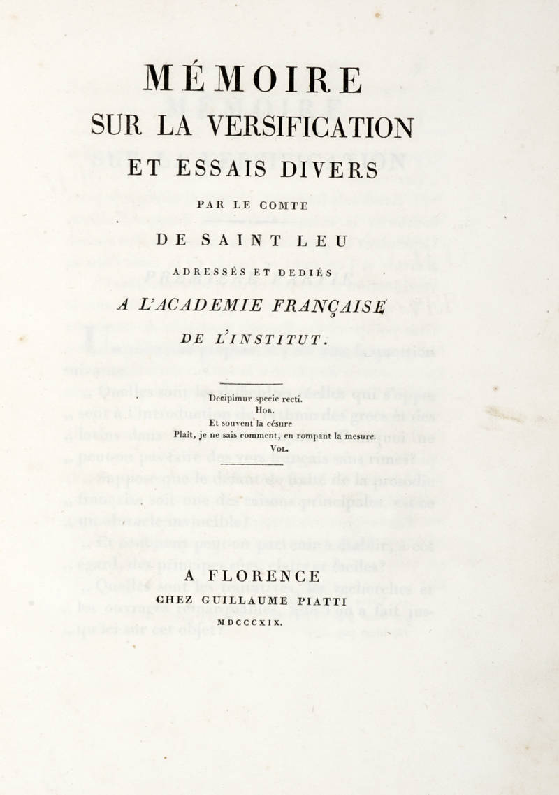 Mémoire sur la versification et essais divers...(Tomo I e II).
