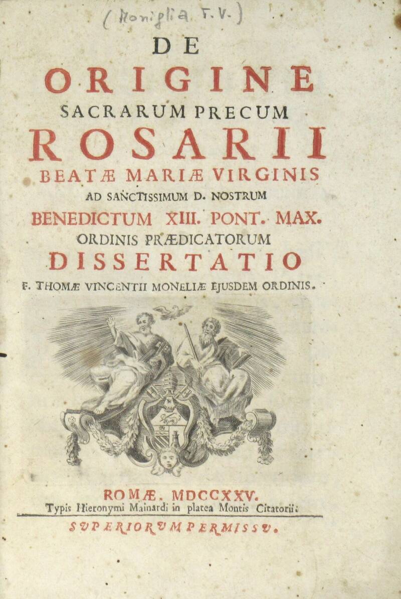 De origine sacrarum precum Rosarii Beatae Mariae Virginis...