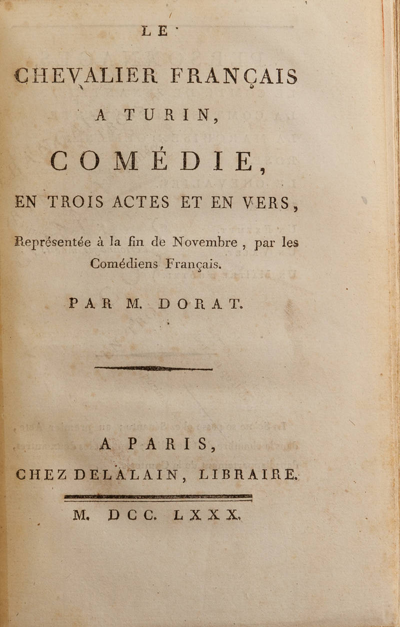 Le Chevalier Français a Turin. Comédie, en trois actes et en verse, représentée à la fin de Novembre, par les Comédiens Français.