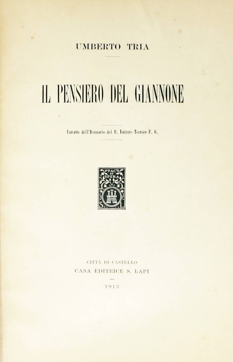 Il pensiero del Giannone. (Estr.). Il pensiero del Giannone. (Estr.).