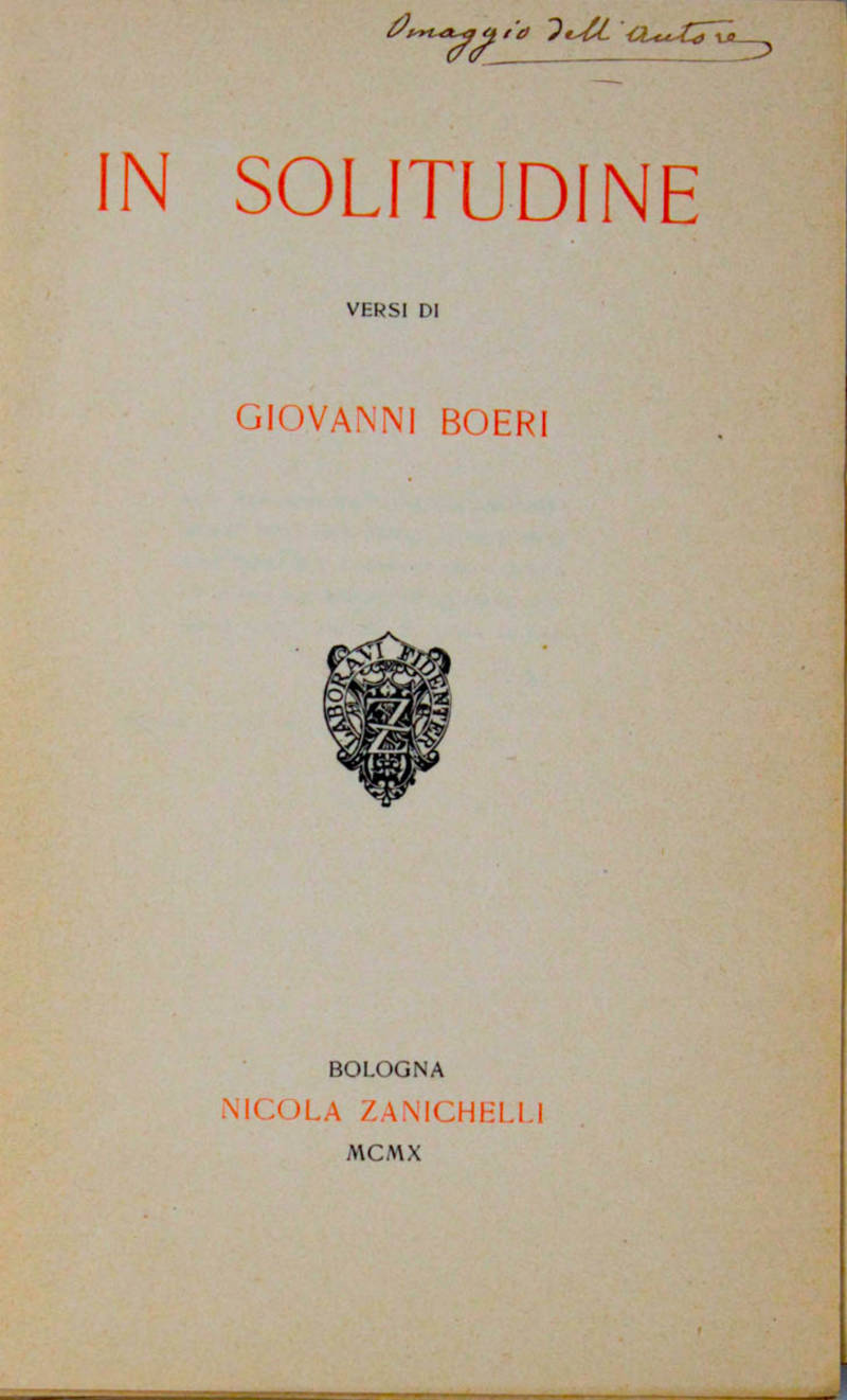 In solitudine. Versi.
