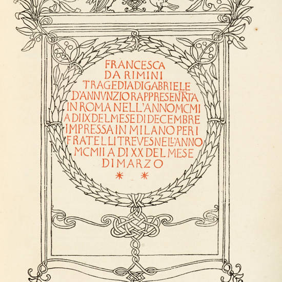 Francesca da Rimini. Tragedia... rappresentata in Roma nell'anno MCMII al dì IX del mese di dicembre.