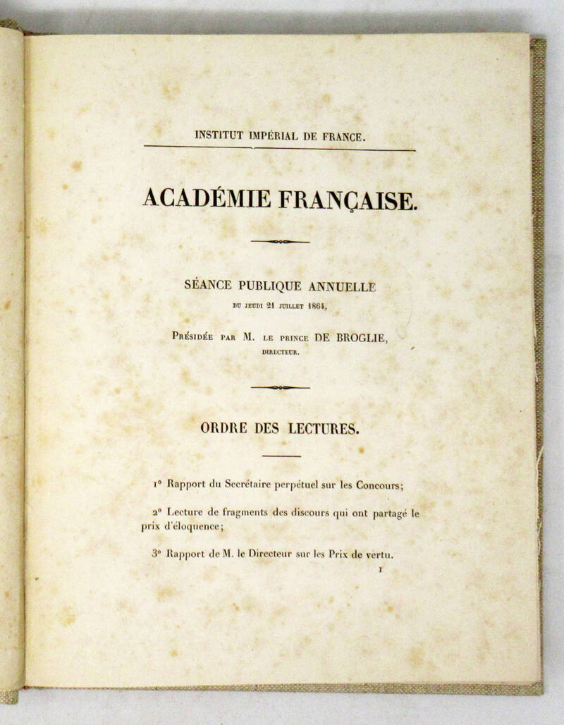 ACADEMIE FRANCAISE. Séance publique annuelle du jedi 21 juillet 1864. ACADEMIE FRANCAISE. Séance publique annuelle du jedi 21 juillet 1864.