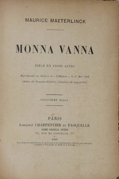 Monna Vanna. Pièce en trois actes.