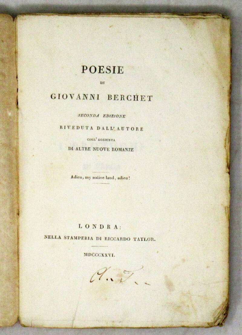 Poesie. Seconda edizione riveduta dall'Autore coll'Aggiunta di altre romanze.