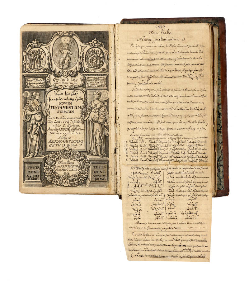 Novum Domini nostri Jesu Christi Testamentum Syriace, cum punctis vocalibus, & versione Latina Matthaei ita adornata...Accurante Aegidio Gutbirio. (Titolo antiporta): Novum Testamentum Syriacum. Punctis vocalibus animatùm. Cùm Lexico & institutionibus L