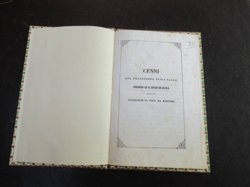 Cenni del Professore Luigi Pacini Intorno al R.Liceo di Lucca aggiuntavi un'Iscrizione da Porsi nel Medesimo. Cenni del Professore Luigi Pacini Intorno al R.Liceo di Lucca aggiuntavi un'Iscrizione da Porsi nel Medesimo.