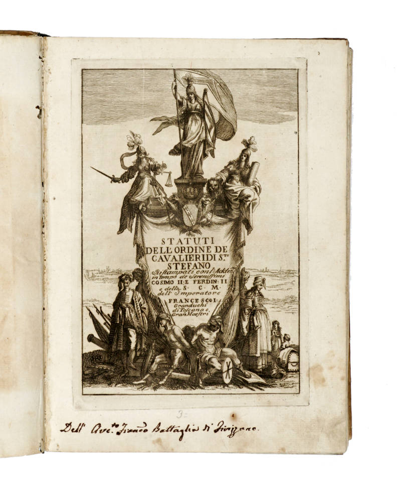 STATUTI dell'ordine de Cavalieri di S.to Stefano, ristampati con l'Addiz.ni in tempo de Serenissimi Cosimo II e Ferdin. II e della S.C.M. dell'Imperatore Francesco I. Granduchi di Toscana e Gran Maestri.
