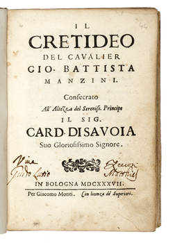 Il Crediteo...Consacrato all'Altezza del Sereniss. Principe il sig. Card. di Savoia.