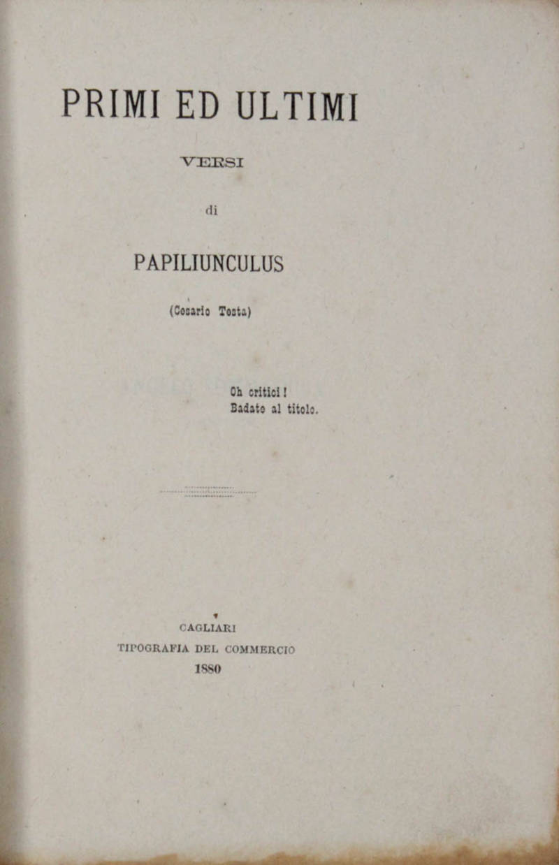 Primi ed ultimi. Versi.