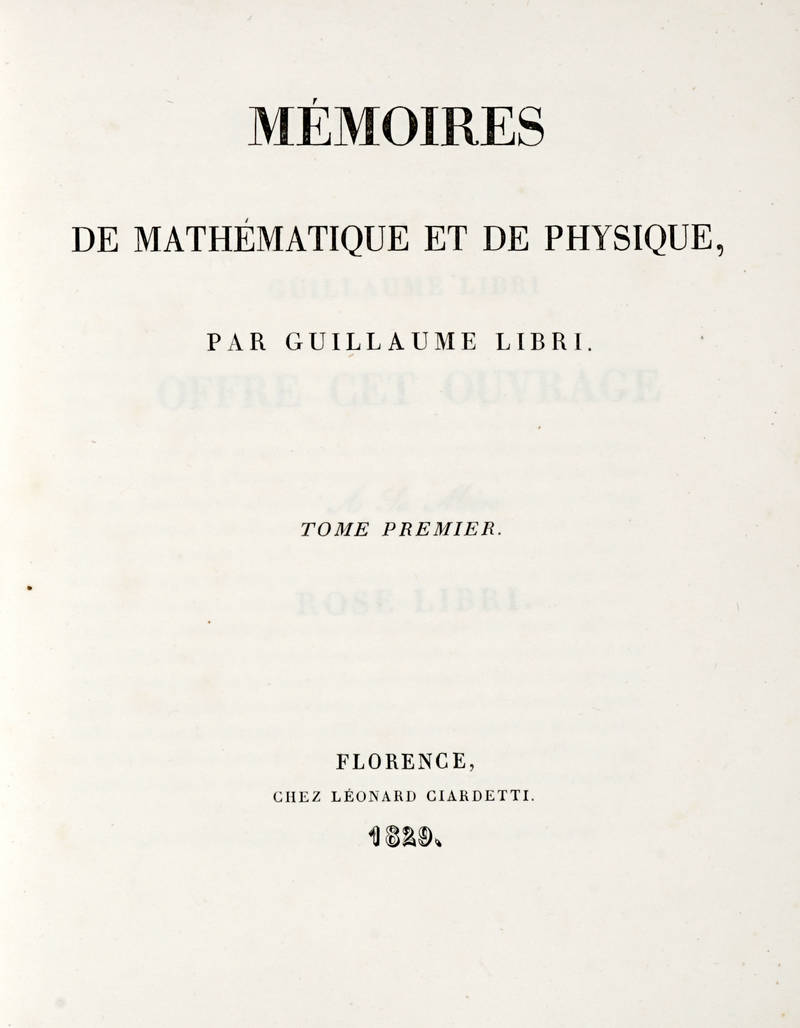 Memoires de Mathematique et de Physique [...]. Tome Premier